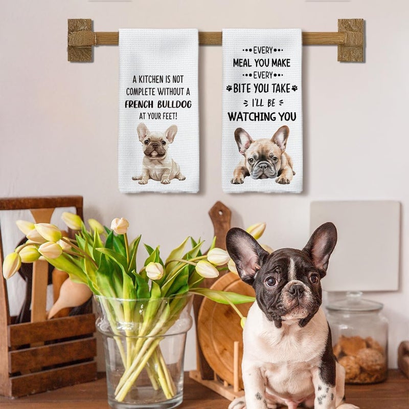 Tzhim French Bulldog Gifts Kitchen Towels Set of 2, Frenchie Mom Gift, French Bulldog Gifts for Women Dish Tea Towels for Kitchen, Frenchbulldog Hand Towels, Dog Kitchen Bathroom Decor, 16x24inch - Image 3